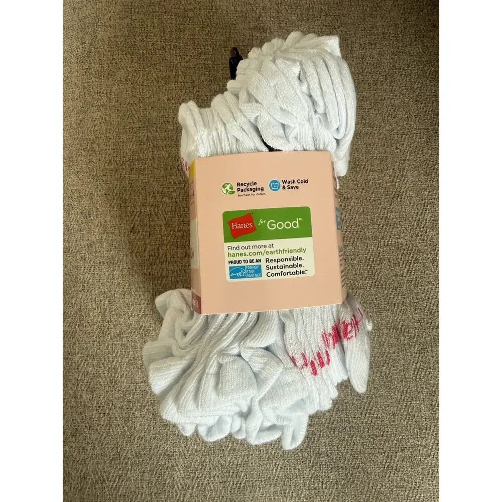 Hanes Girls 20 Pair White No Show Socks Size 10.5 To 4 Lightweight And Soft New